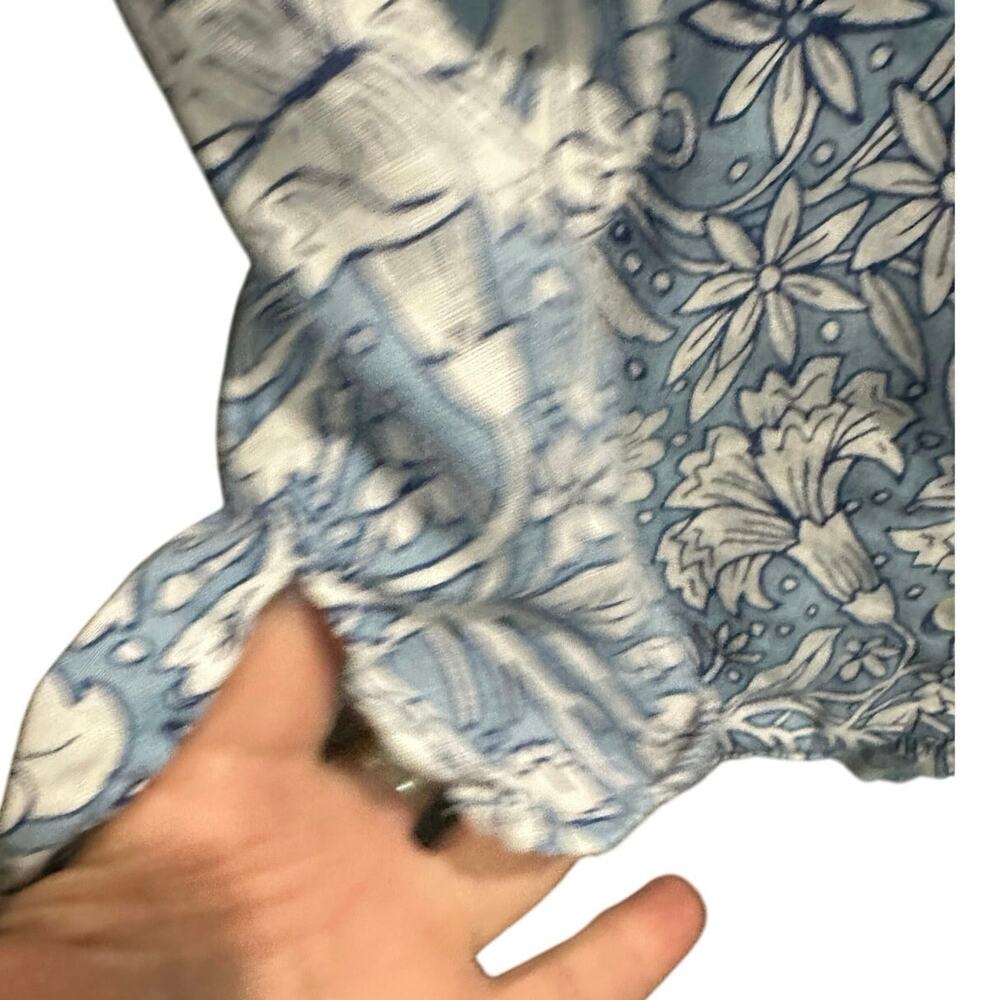 Rachel Ashwell Blue Floral Short Sleeve Button Down Boxy Linen Coastal Shirt - Picture 7 of 10